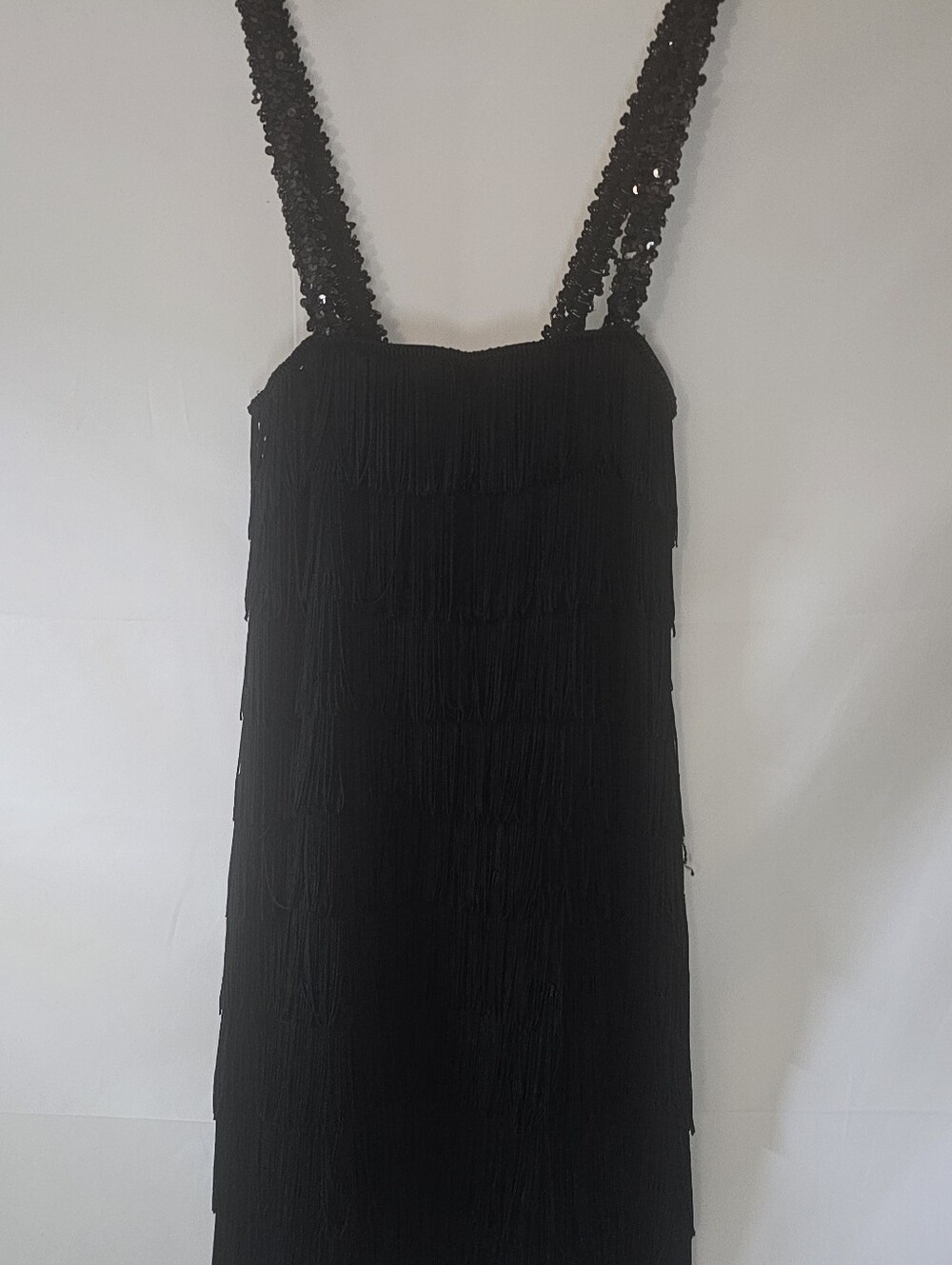 Express Black Sequin Strap Fringe Midi Dress
